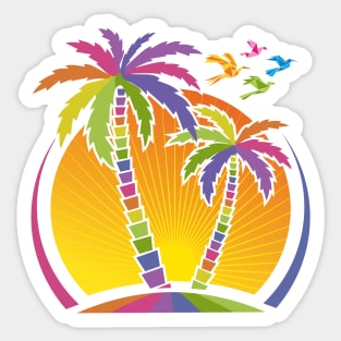 Palm Tree and Birds Illustration Sticker